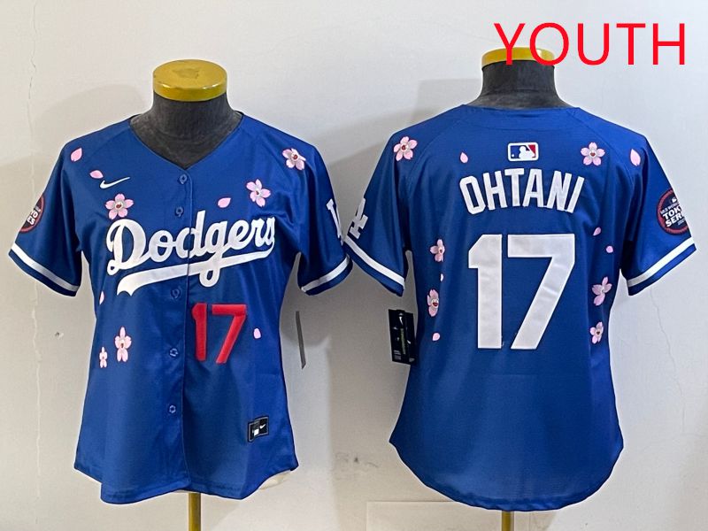 Youth Los Angeles Dodgers 17 Ohtani Blue Sakura Edition 2025 Nike MLB Jersey style 6